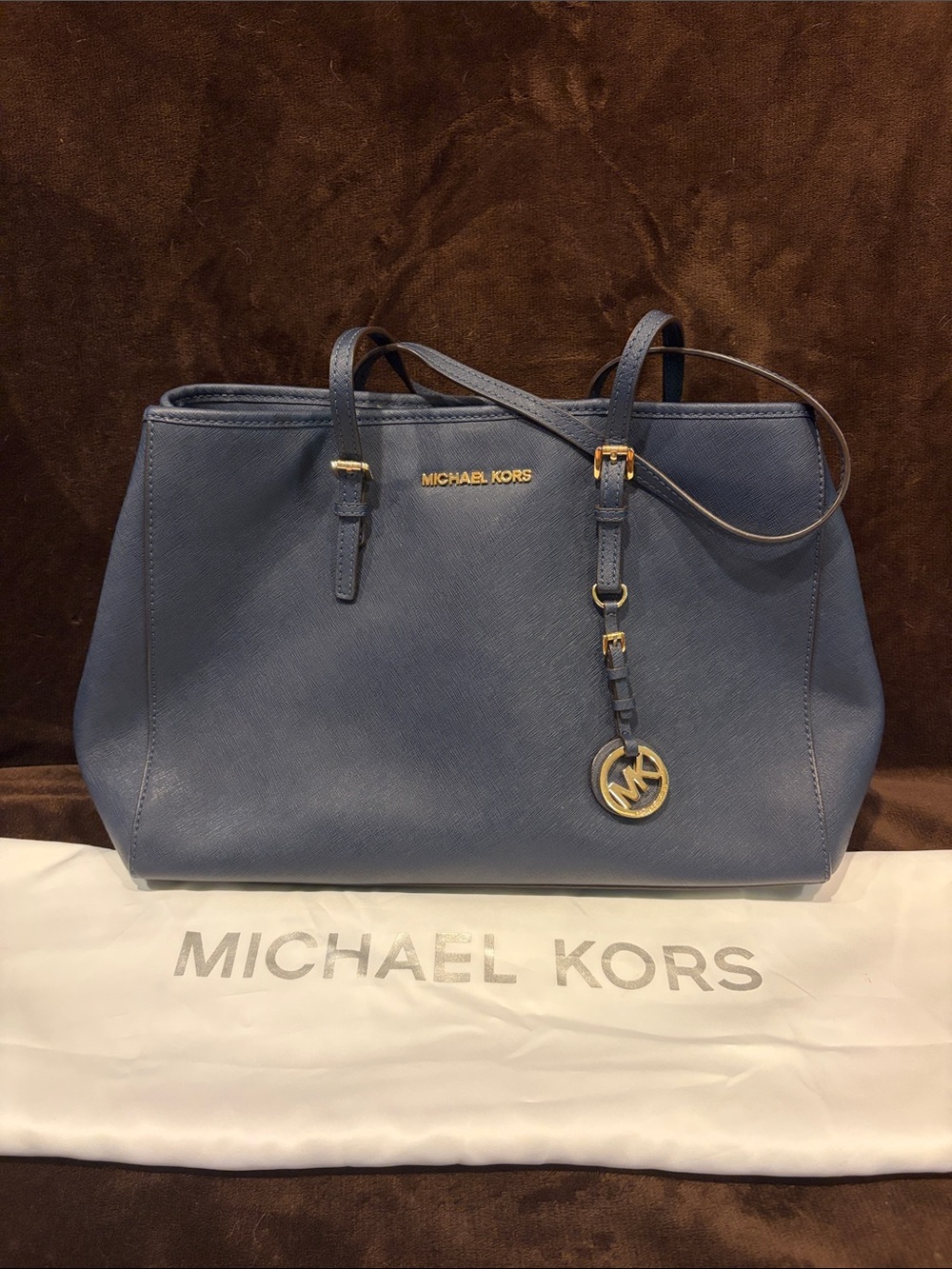 Michael Kors Navy Saffiano Leather Tote with Gold Hardware